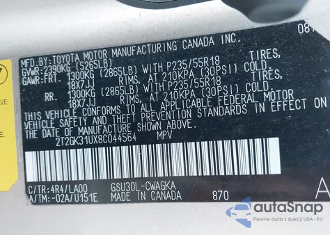 2008 Lexus Rx 350 из США, поврежденный, VIN 2T2GK31UX8C044564